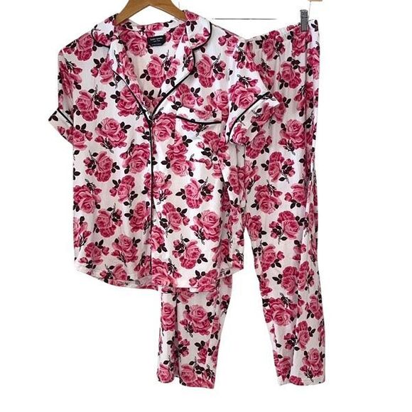 Kate Spade New York Black Label Pink Floral Pajama Set Size Medium - Picture 1 of 6